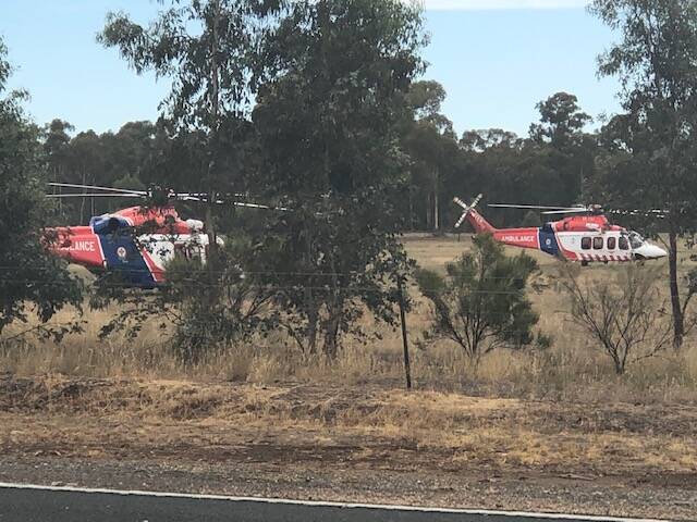 Air ambulances wait to transport patients on Sunday. Picture: SUPPLIED