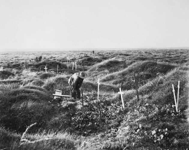 In the year after the incredibly heavy fighting and utter devastation seen the battlefield of Pozieres the undergrowth flourished around these Australian graves. This picture was taken 12 months after the fighting finished. Image: COURTESY OF THE AUSTRALIAN WAR MEMORIAL.