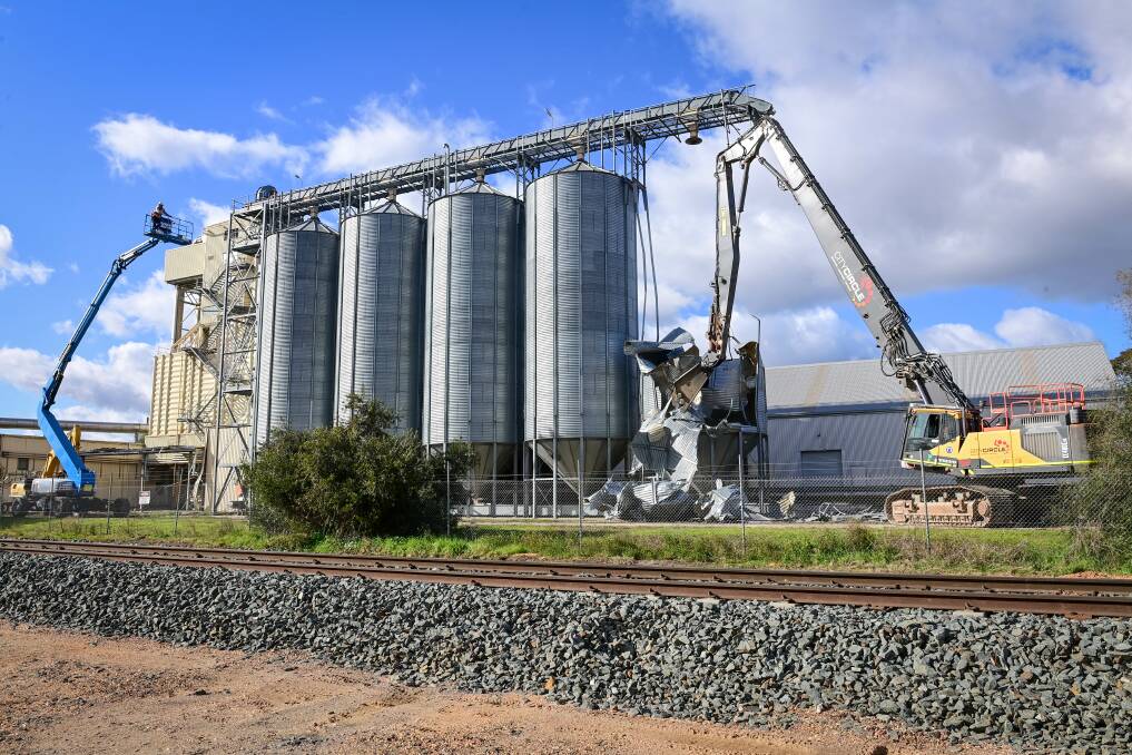 The silos at 87 Charleston Road being demolished in 2022. Picture by Brendan McCarthy