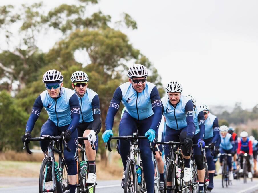 The Elwood Canal Peloton on the road to Bendigo. Picture: ANDREW GOODING