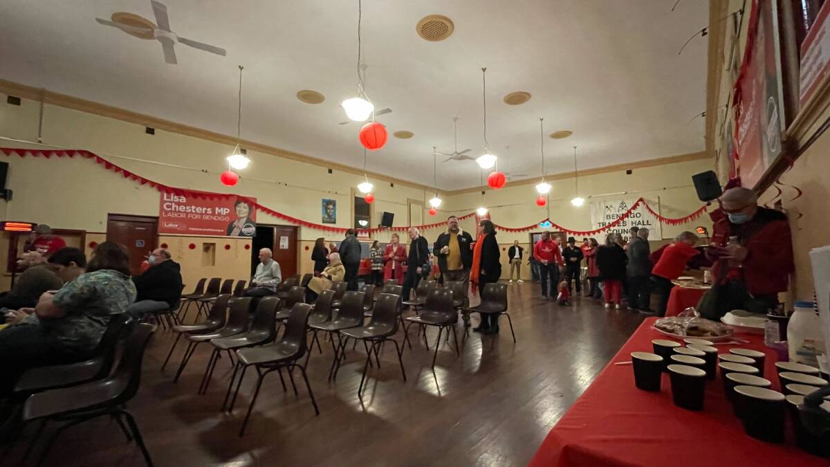 COUNTDOWN: Labor supporters gathering at the Trades Hall as the votes come in. Picture: Maddy Fogarty