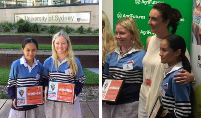 GRAND DESIGNS: Pyramid Hill College students Fionne Garchitorena and Jorja Moon have been recognised for their entrepreneurial spirit in Sydney. Picture: SUPPLIED 