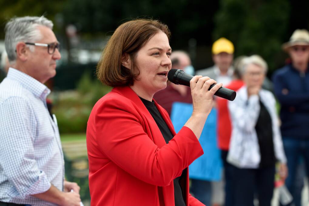 Lisa Chesters at last week's aged care reform rally in Bendigo. Picture: NONI HYETT