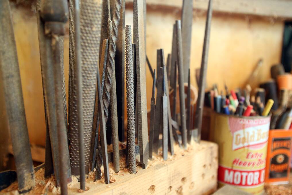SCUPTURE HQ: Tools in a Chewton workshop where wooden statues are created. Picture: GLENN DANIELS
