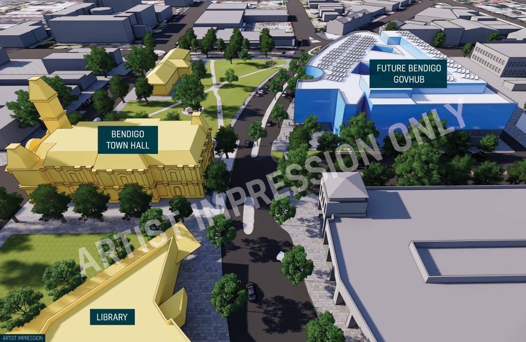 The proposed GovHub would overlook the Bendigo Town Hall, but architects say it's important the new building does not dominate the heritage streetscape. Picture: SUPPLIED