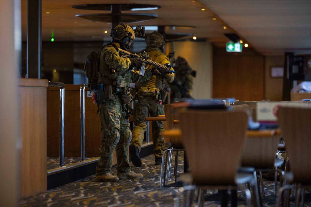 Australian Army special forces soldiers from 2nd Commando Regiment conduct clearance of a Sydney ferry, as part of a training activity in 2020. Picture: DEFENCE/SEBASTIAN BEURICH