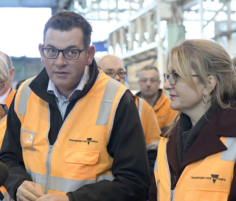 Premier Daniel Andrews with Jacinta Allan during a 2018 Bendigo funding announcement. Picture: NONI HYETT