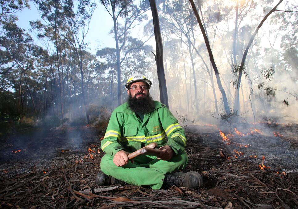 Trent Nelson in 2017, when traditional burns returned to central Victorian landscapes. Picture: GLENN DANIELS