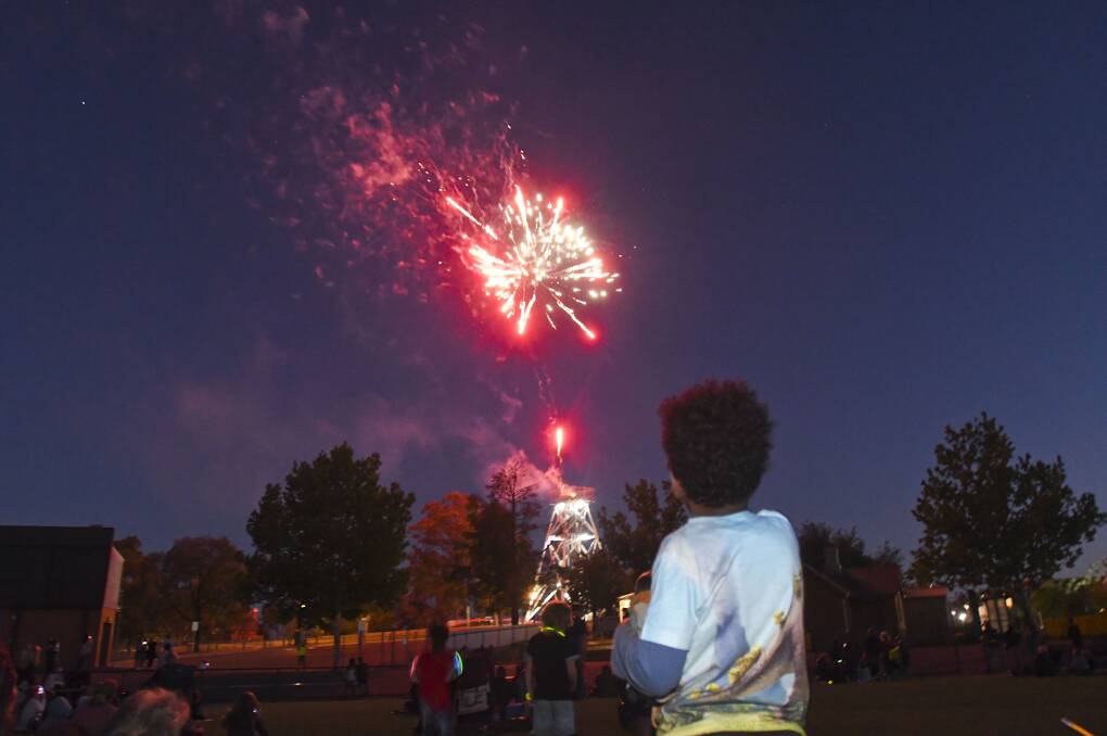 A child watches a legal fireworks display at the Queen Elizabeth Oval in 2019. Picture by Noni Hyett.