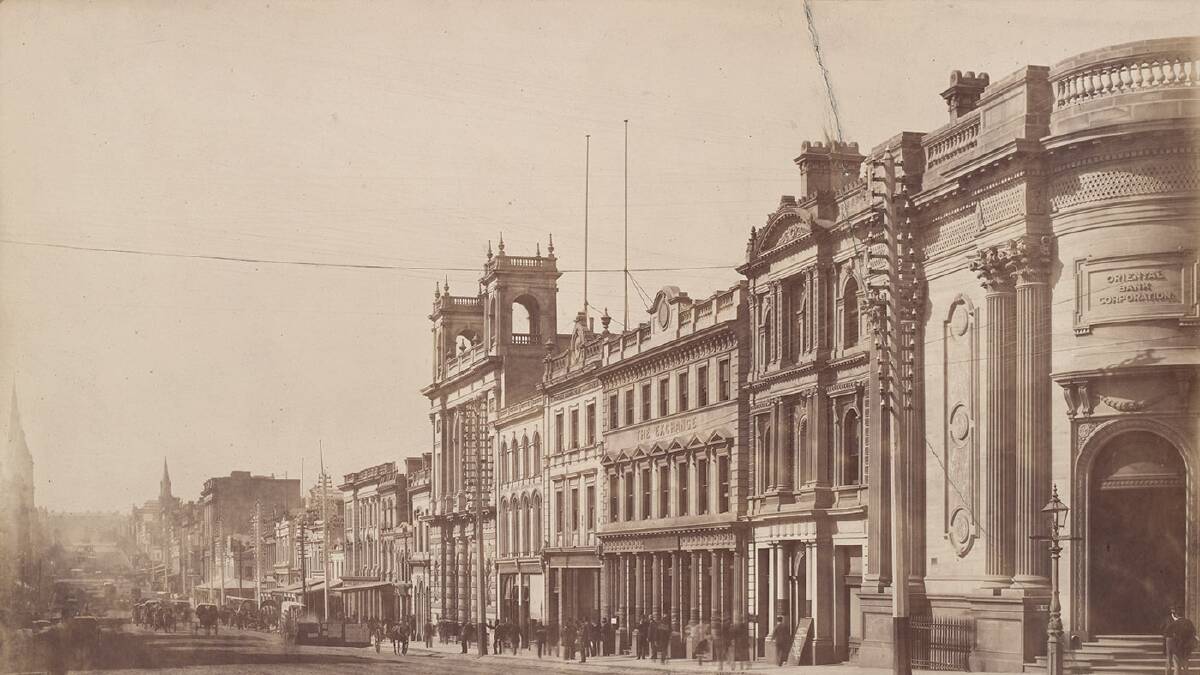 Collins Street Melbourne in the early 1880s. Twenty ears earlier, Baillie had been the first chairman of Melbourne's stock exchange, located on this street. Picture: Courtesy of the NATIONAL MUSEUM OF AUSTRALIA
