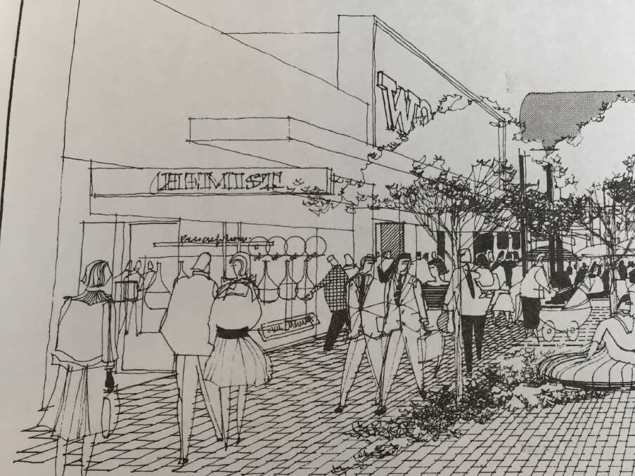 An artist's impression of the 1980s Hargreaves Mall concept, overlooking an area the 2020s hotel is expected to rise. Picture courtesy of: BENDIGO REGIONAL ARCHIVES CENTRE