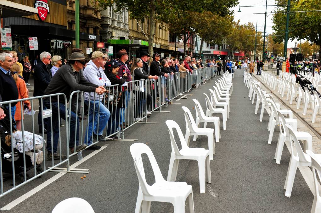 The 2021 Anzac Day services divided crowds into zones where older veterans were guaranteed COVIDSafe seating. Picture: BRENDAN McCARTHY