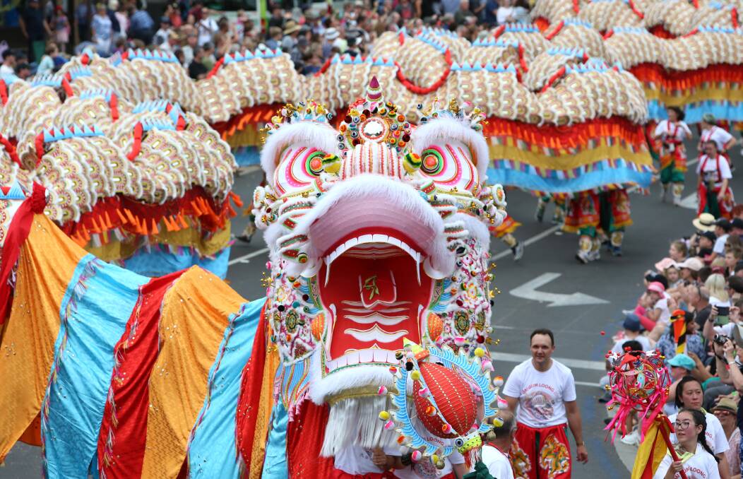 Bendigo dragon Dai Gum Loong parades through Bendigo at an Easter Parade. Picture: GLENN DANIELS