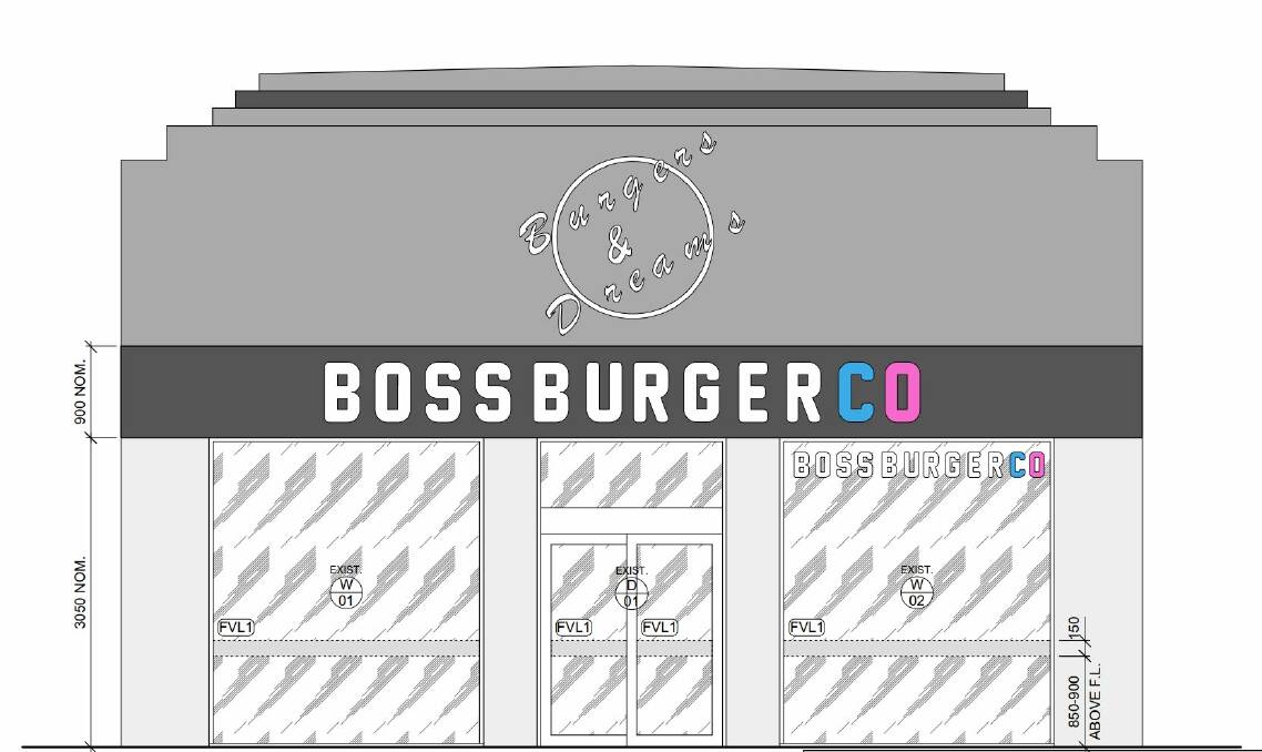 An image of the proposed Boss Burger Co store as it appears in technical drawings submitted to the City of Greater Bendigo.