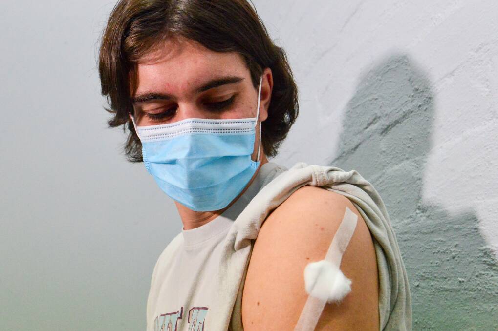 Tom Perrin has become the first 17-year-old in Bendigo to get the Pfizer vaccine following sweeping changes to eligibility requirements. Picture: DARREN HOWE