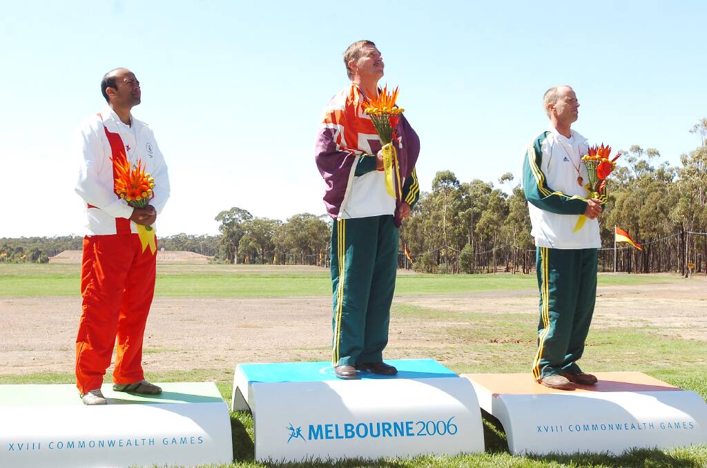 A Melbourne 2006 Commonwealth Games medal ceremony at a Bendigo rifle range. Picture by Laura Scott