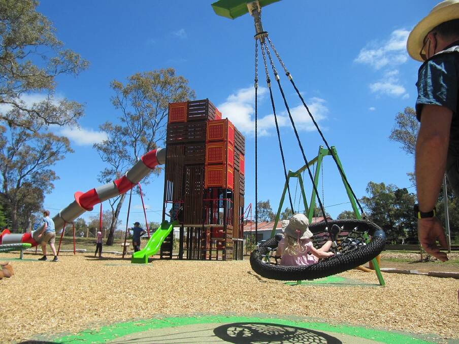 A child watches from a spider swing as children play at a Harcourt tower. Picture: SUPPLIED