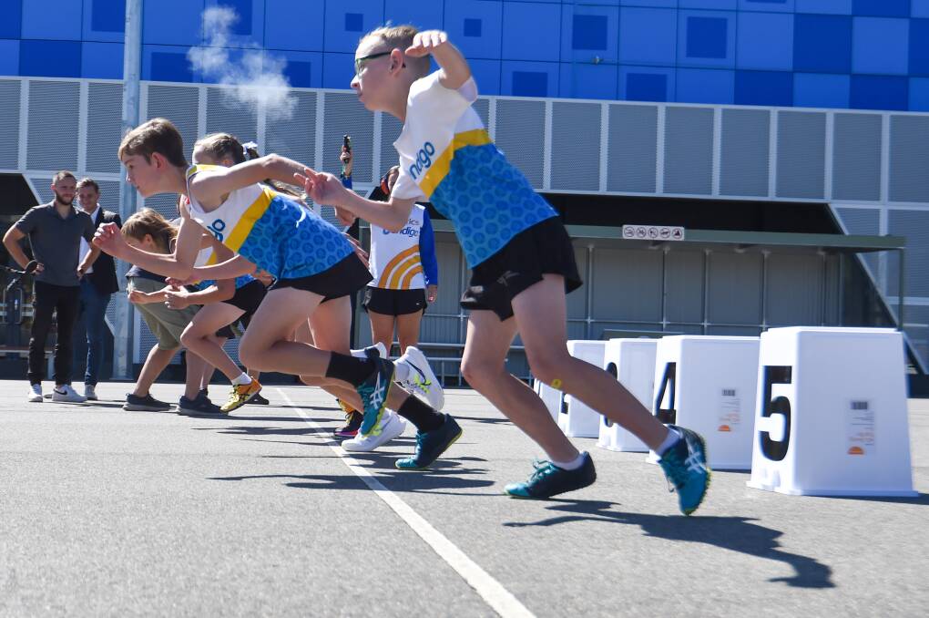 Children race at a Commonwealth Games announcement earlier this month. Picture by Darren Howe.