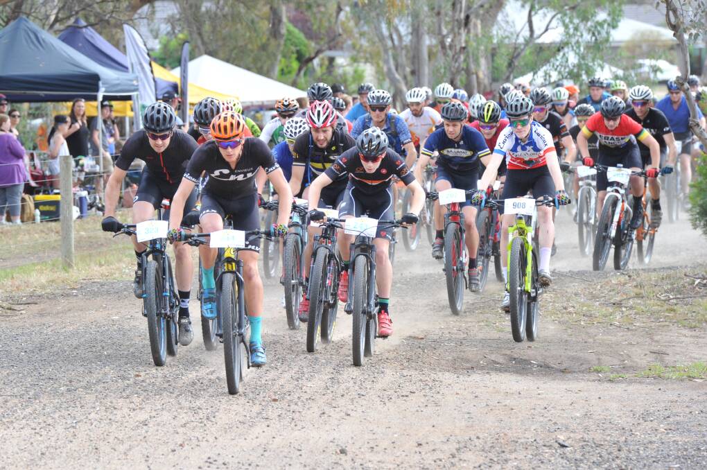 A mountain bike race begins in central Victoria. Picture: NONI HYETT