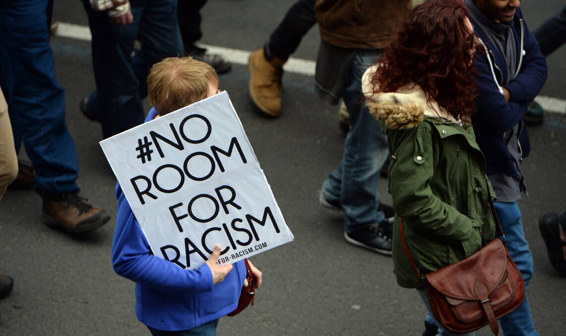 A sign at a pro-multiculturalism rally in Bendigo last decade. Picture: JODIE WIEGARD