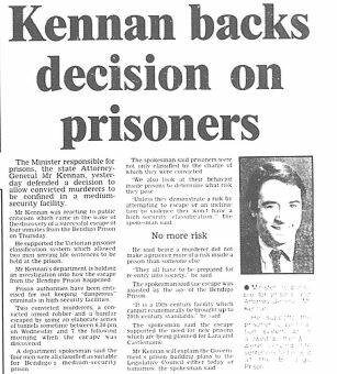 Front page story from the Bendigo Advertiser, 1986