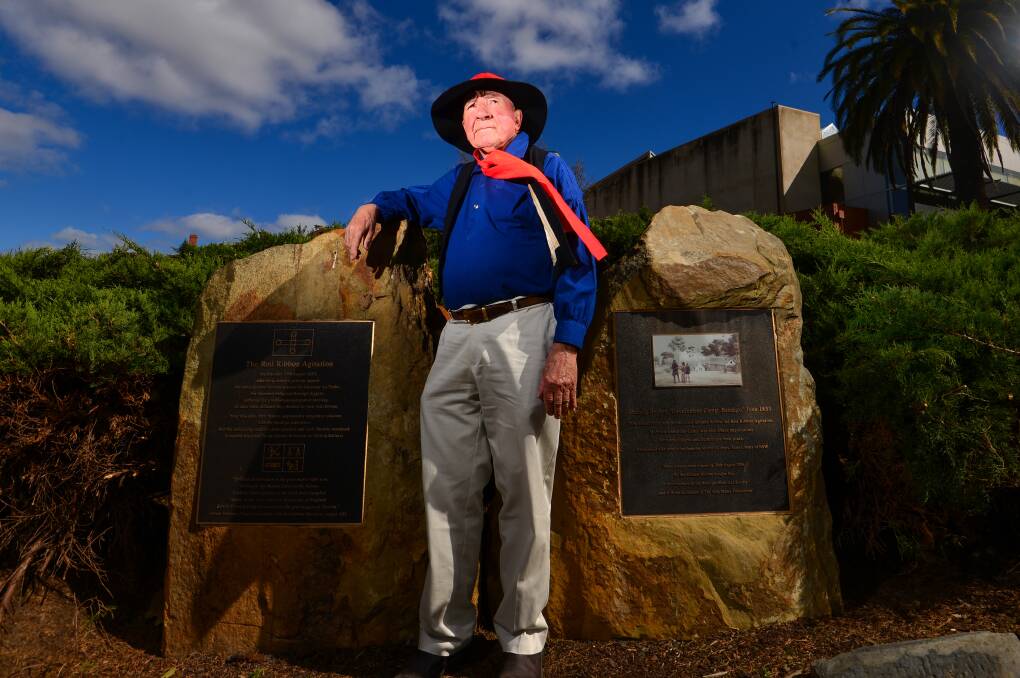 Jim Evans stands at the spot in Rosalind Park where Bendigo residents gathered to protest exorbitant mining licence fees and call for democratic elections. Picture: DARREN HOWE 