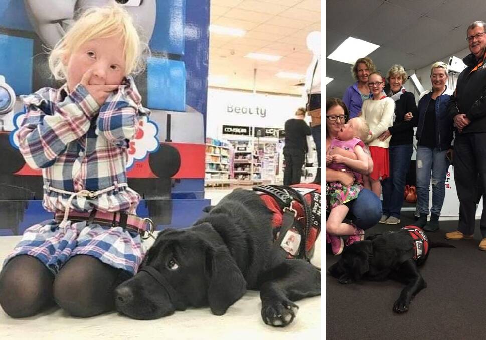 Right: Lexie and Gigi at the shops. Left: The Eveleighs thank members of It's Her Gym and the Rotary Club of Bendigo Strathdale