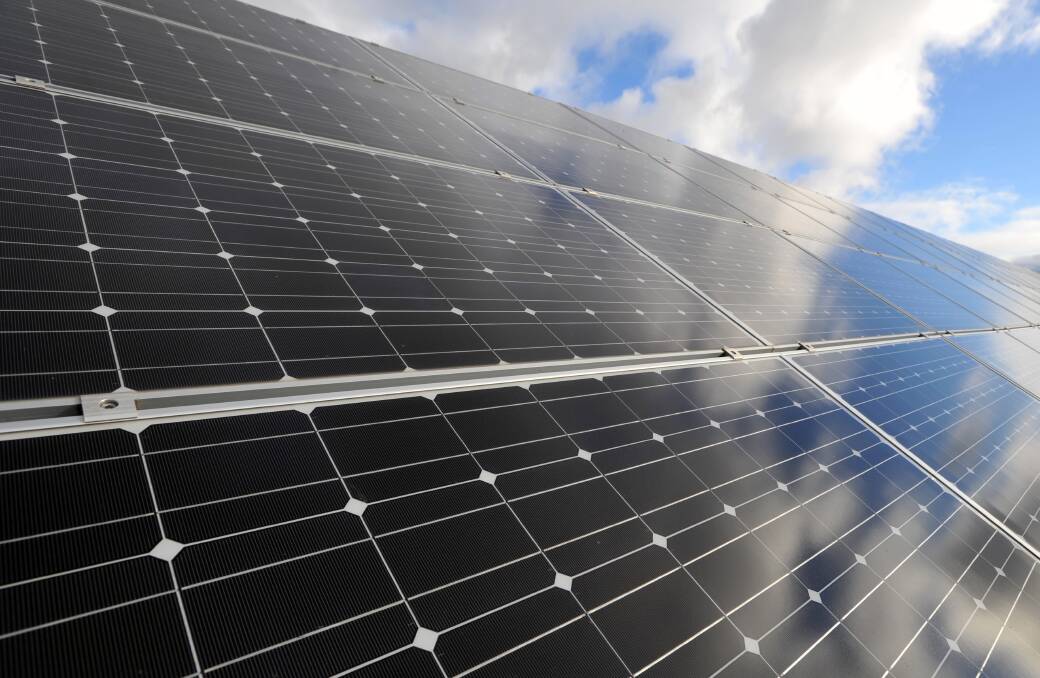 Solar panels in central Victoria. The Australian Labor Party has promised a major community battery for Maldon to reshape the energy grid. Picture: JIM ALDERSEY