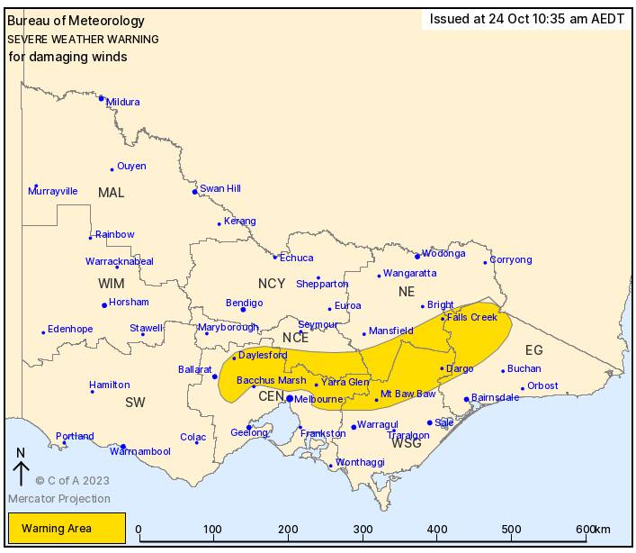It's going to be a windy day across much of Victoria. Image from Bureau of Meteorology