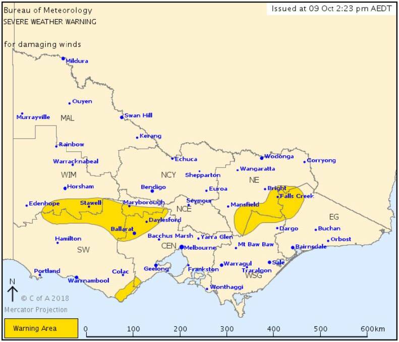 Heavy wind likely to hit central Victoria over Wednesday morning