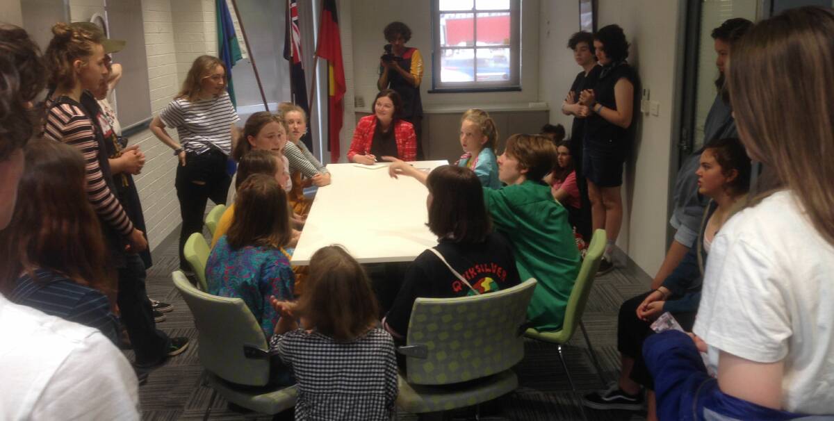 Students for climate change action: The group meet MP Lisa Chesters in Bendigo on Friday. Picture supplied