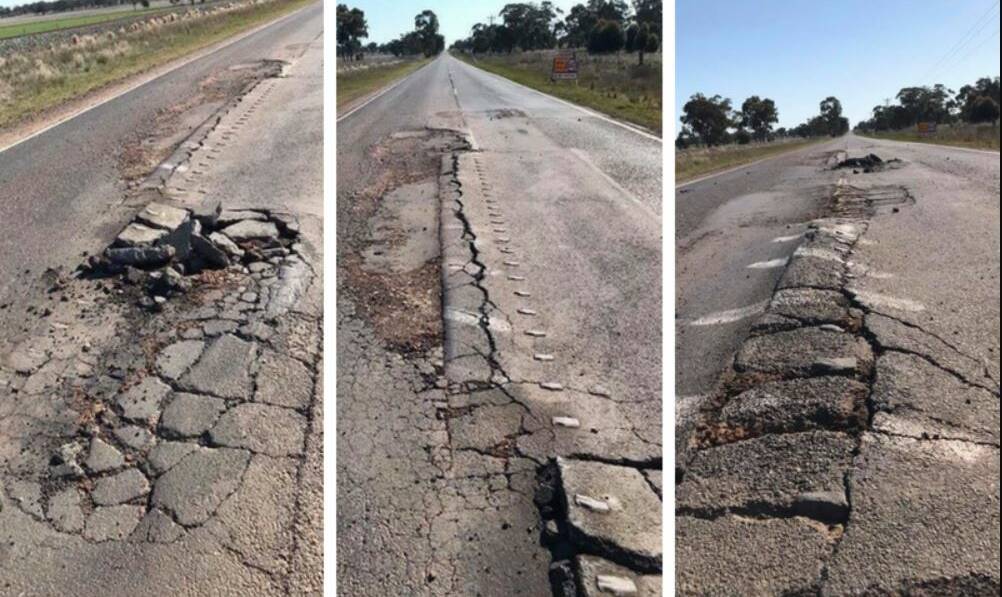 Wait for repairs: A section of the Bendigo-Pyramid Hill Road. Images of the road supplied by Tracy Bush and Allie Chiron.