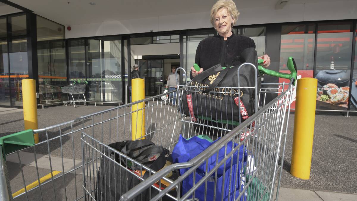 NO PLASTIC: Barbara Lane came ready to shop with her own reusable bags. Picture: NONI HYETT