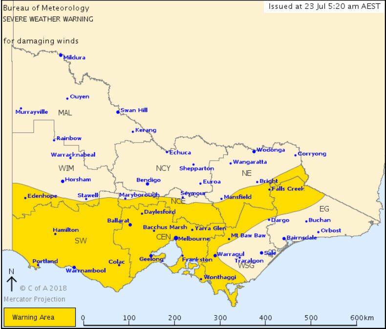 Storms and strong wind warning for central Victoria