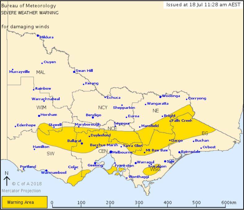 Wind warning still in place for central Victoria as storm hits