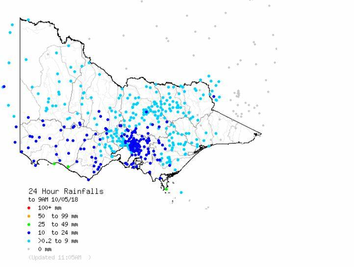 Victoria rainfall and river conditions: Map from the Bureau of Meteorology