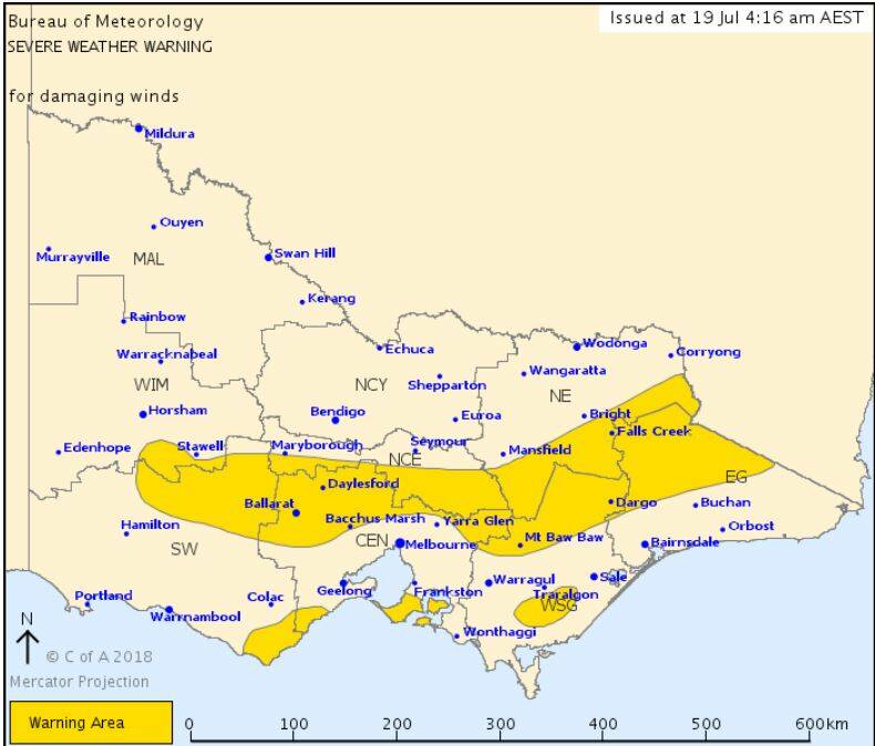 Wind warning still in place for central Victoria as storm hits