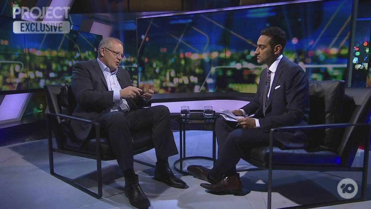 Refuting claims: Prime Minister Scott Morrison during The Project interview with Waleed Aly. Picture: CHANNEL TEN