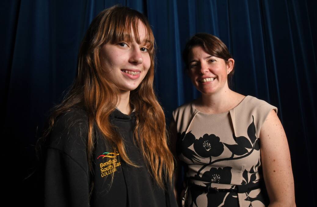  Inspiring a new generation: Dr Jessie Christiansen with Bendigo South East College student Jade Cuskelly. Picture: DARREN HOWE