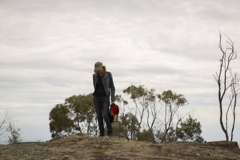 Andrea Hylands on the central Victorian hill where her sister Pamela Waters' ashes were scattered. Picture: SUPPLIED
