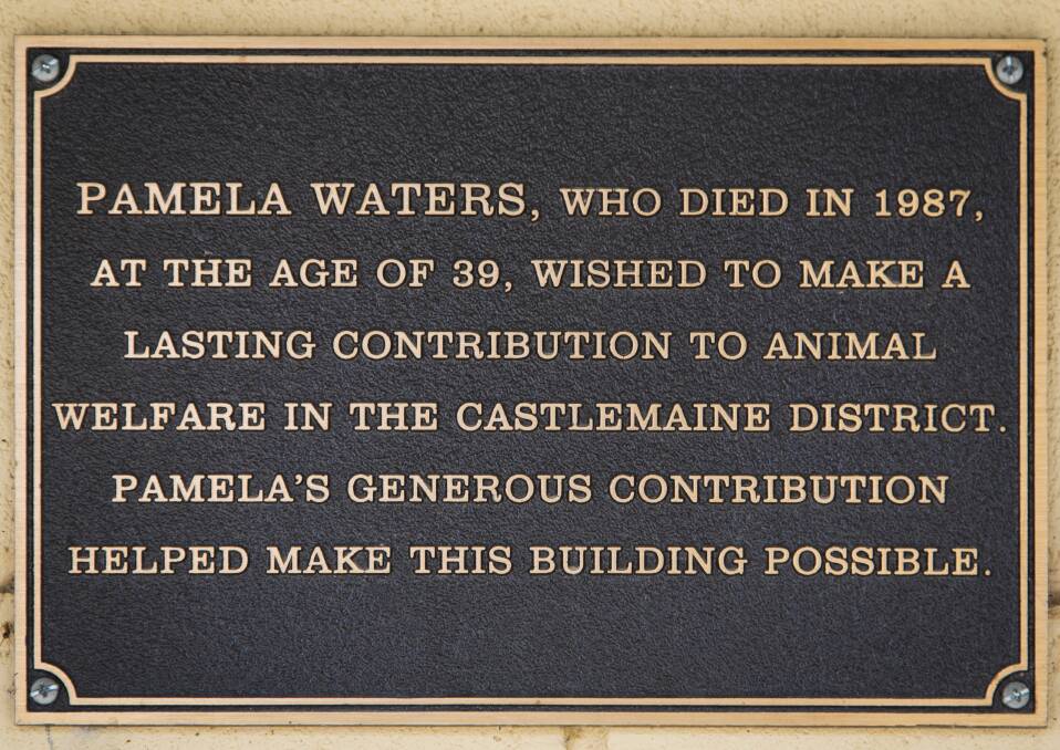 A plaque on the wall of the Castlemaine animal shelter dedicated to Pamela Waters. Picture: SUPPLIED