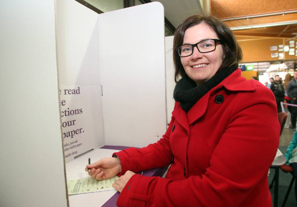 Lisa Chesters casts her vote in Epsom. Picture: GLENN DANIELS