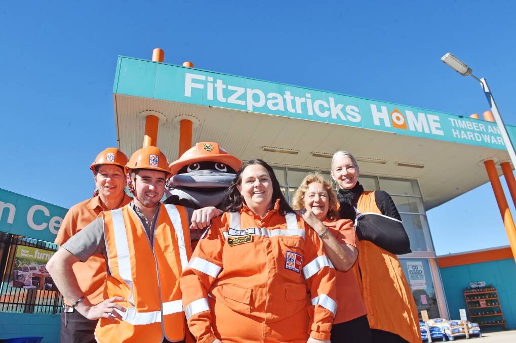 SUPPORT: Robin Neller from Marong SES and Paddy the Platypus with Mel Robinson, Jayden Rice, Jenny Trew and Kim Fitzpatrick from Fitzpatrick's Home Hardware. Picture: DARREN HOWE