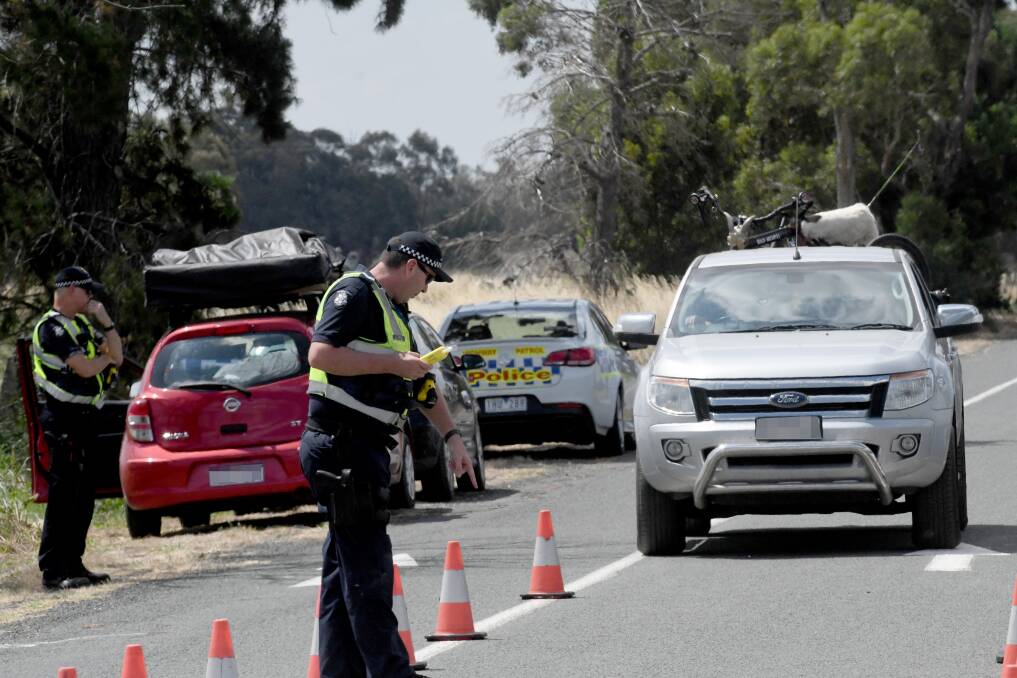 Police at Elmore testing drivers for drugs and alcohol following the five-day electronic music festival Earthcore. Picture: DARREN HOWE