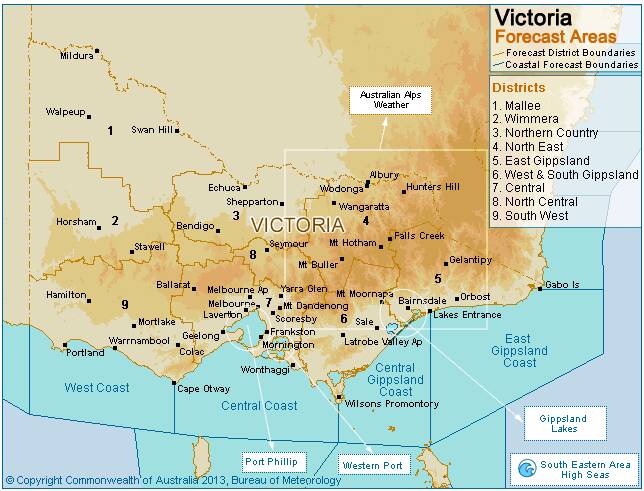Bureau of Meteorology Victorian Forecast Areas Map. Source: www.bom.gov.au