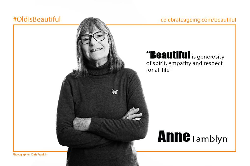 An #OldIsBeautiful project poster of Daylesford's Anne Tamblyn. Picture by Chris Franklin