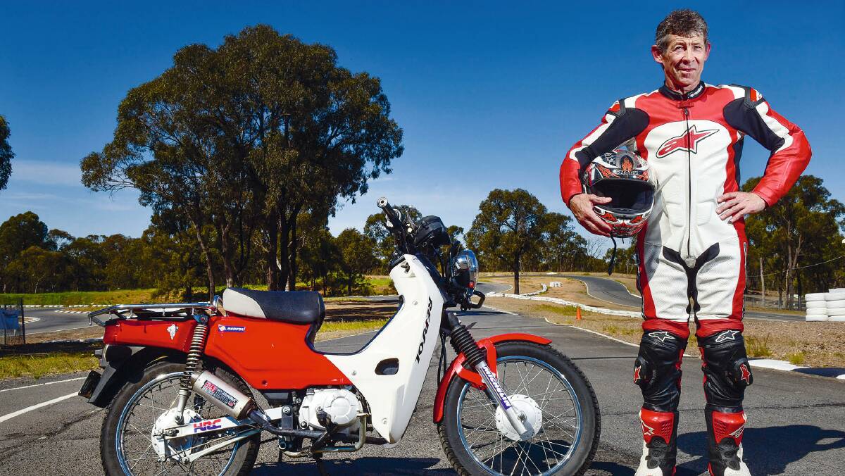 Local motorsports enthusiast Mark Buckell puts his newly acquired postie bike through its paces ahead of Bendigo's first ever Motopostie Grand Prix for a Cause.