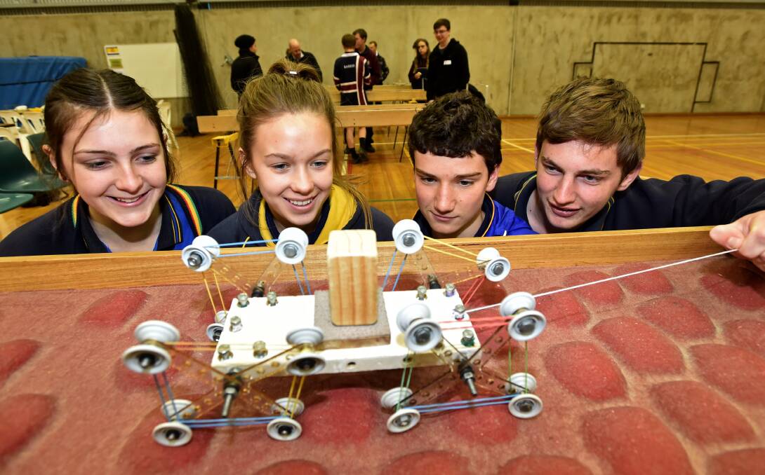 MARS MISSION: BSE students Corinne Harris, Kate Salvador, Jack Ryan and Rhyley McGrath test out their Mars rover. Picture: JODIE WIEGARD