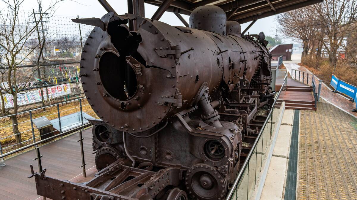 The bullet-scarred locomotive on display at Imjingak. Picture by Michael Turtle
