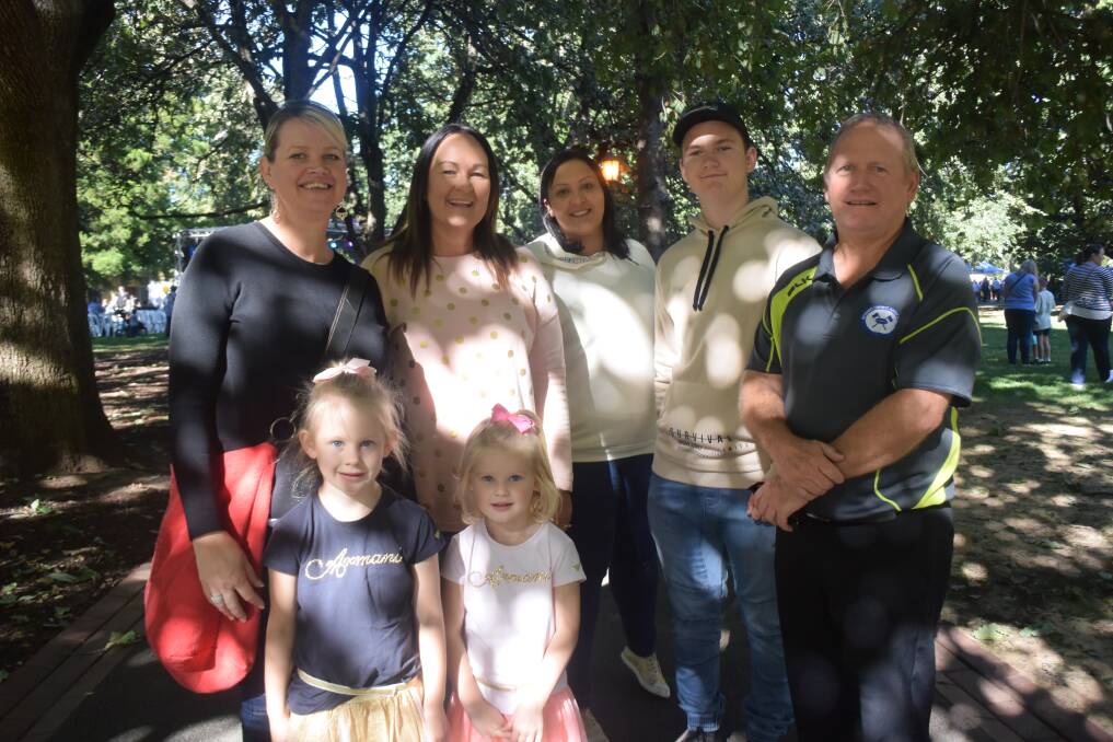 Michelle, Ruby and Lily Boyd, Gill Davey, Ros Fazulla, Fletcher Davey and Brian Davey enjoy Easter festivities in Bendigo in 2017. Picture by Natalie Croxon